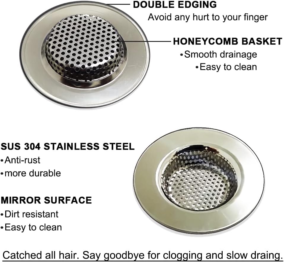 Seatery 2PCS Bathtub Drain Strainers with Hair Catcher