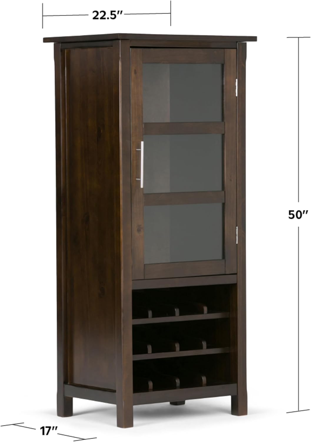SIMPLIHOME Avalon 12-Bottle Wood Wine Rack Cabinet in Dark Tobacco Brown