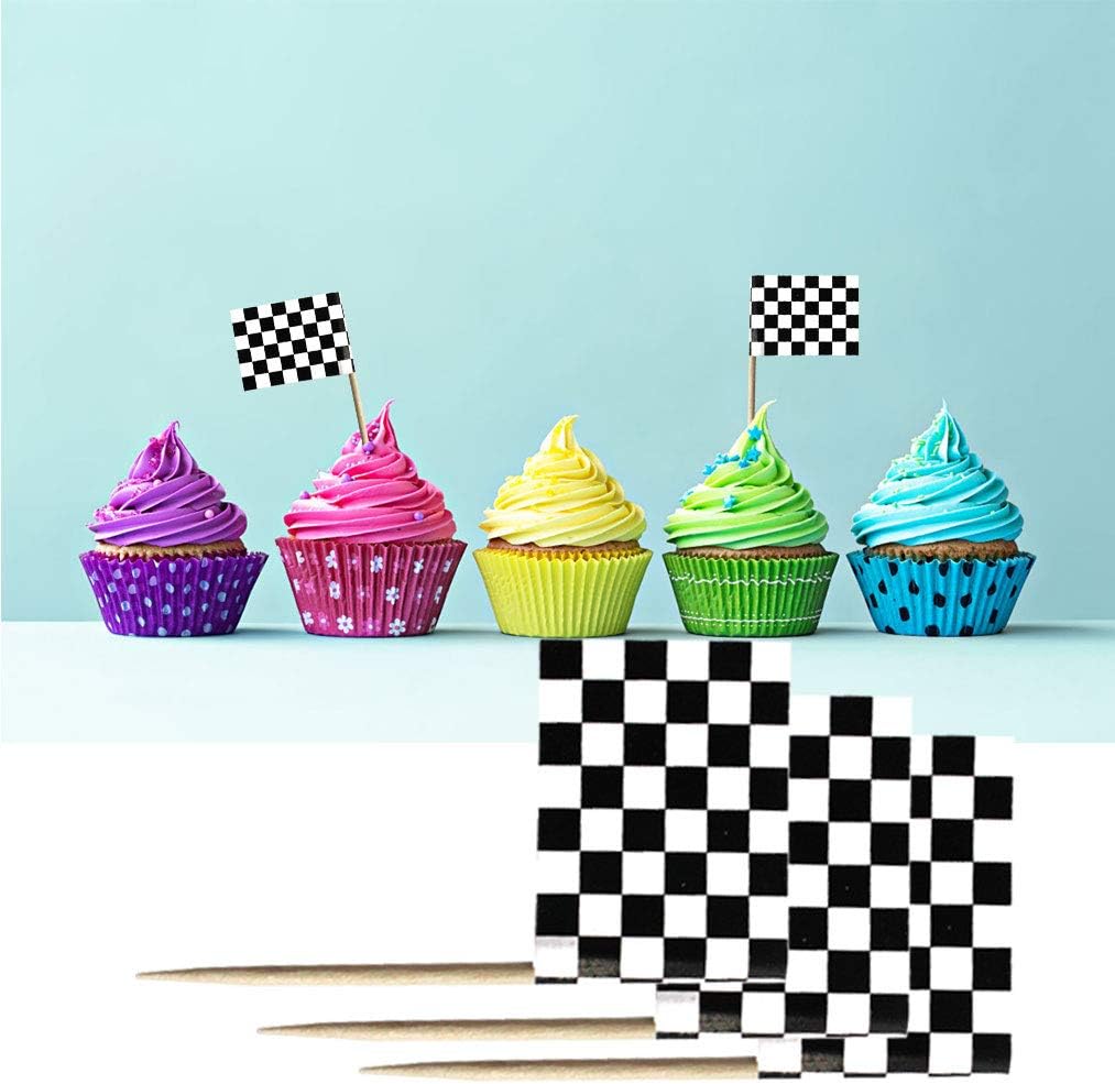 Wobe Flag Toothpick - 100 Pieces Racing Themed Cake Toppers