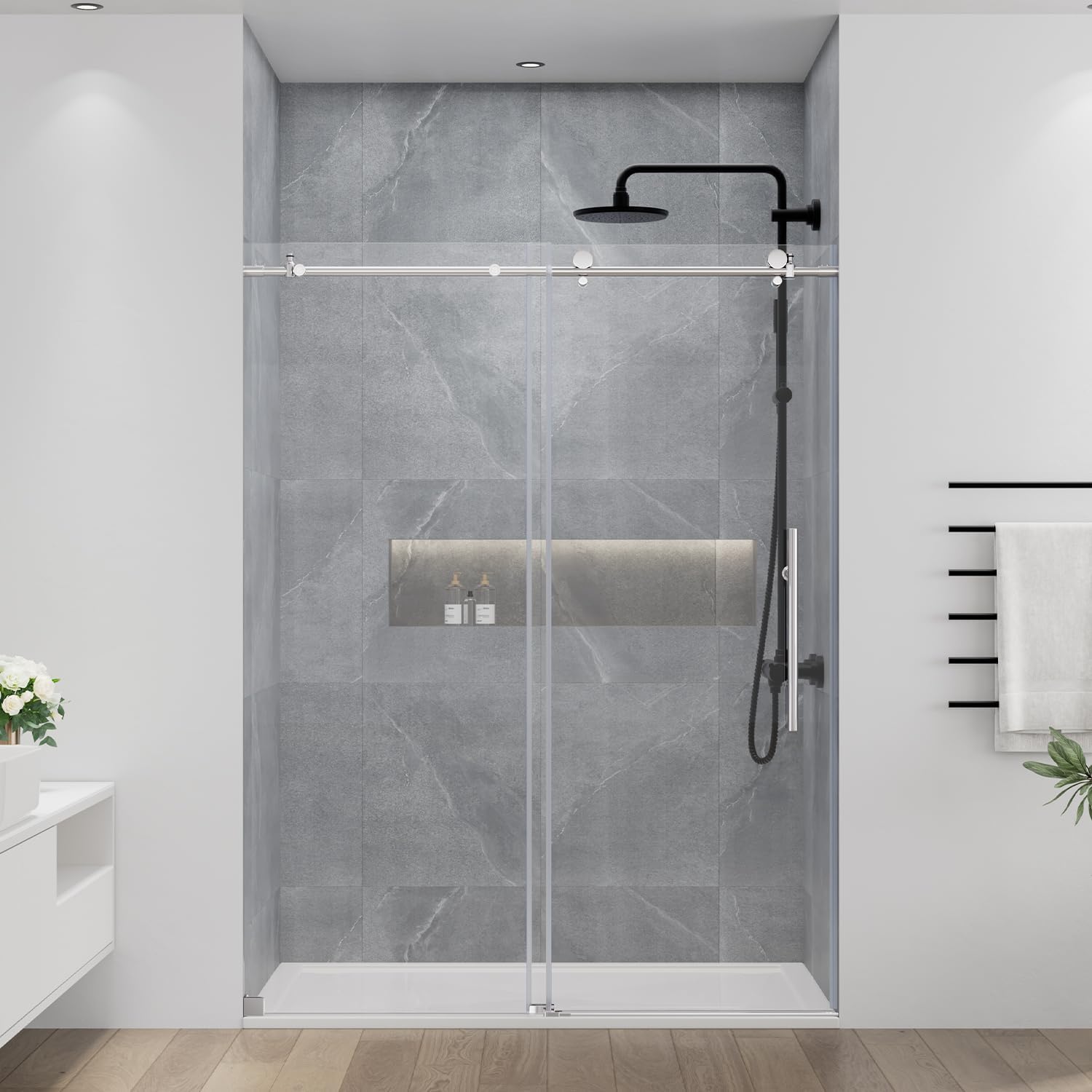 DELAVIN Frameless Shower Door 56-59 x 75