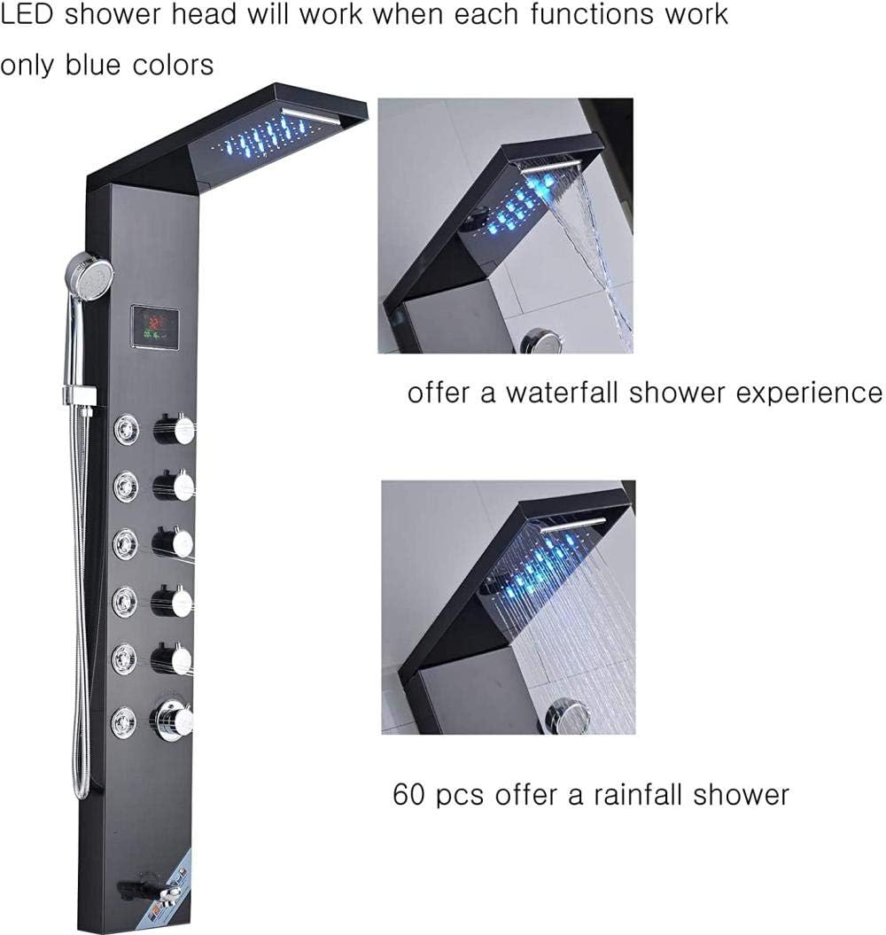 Gougeltd Stainless Steel Shower Panel with LED Massage and Fingerprint-Free Design