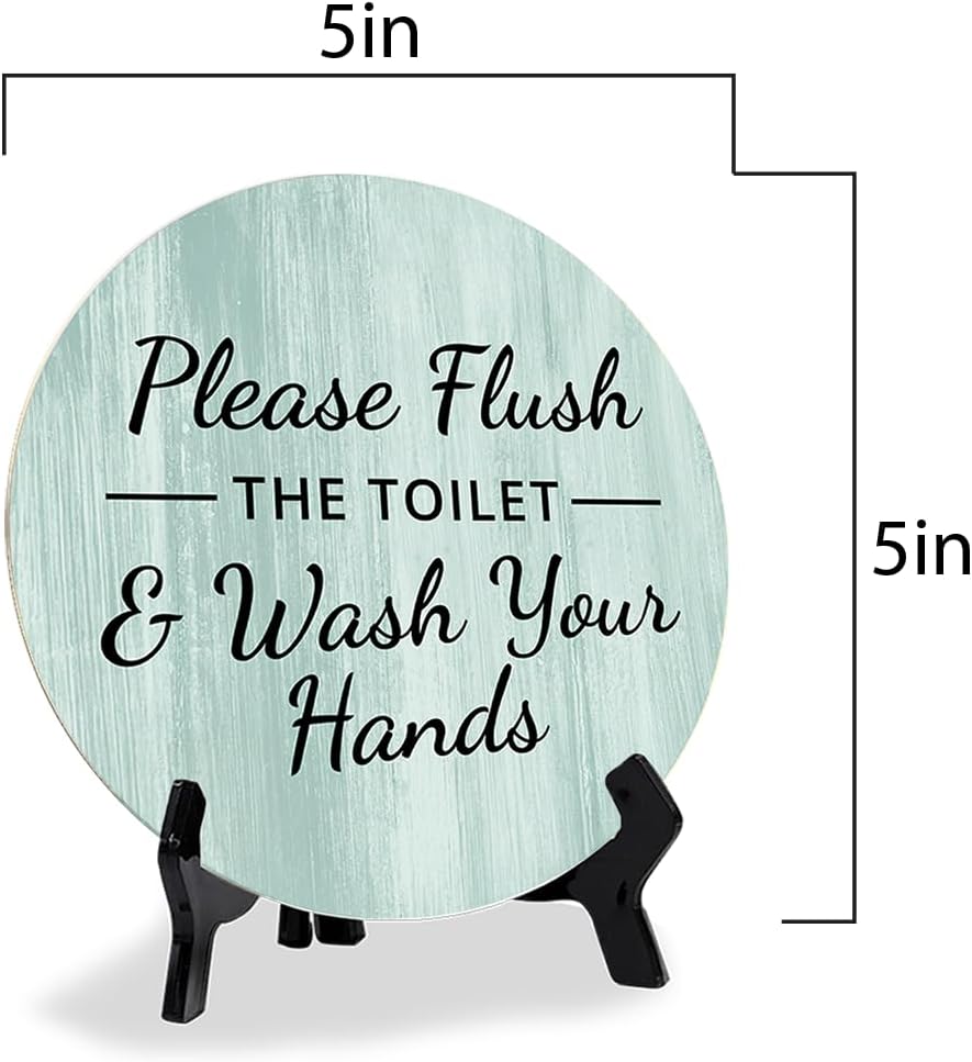 Round Please Flush Toilet Wash Hands Bathroom Sign