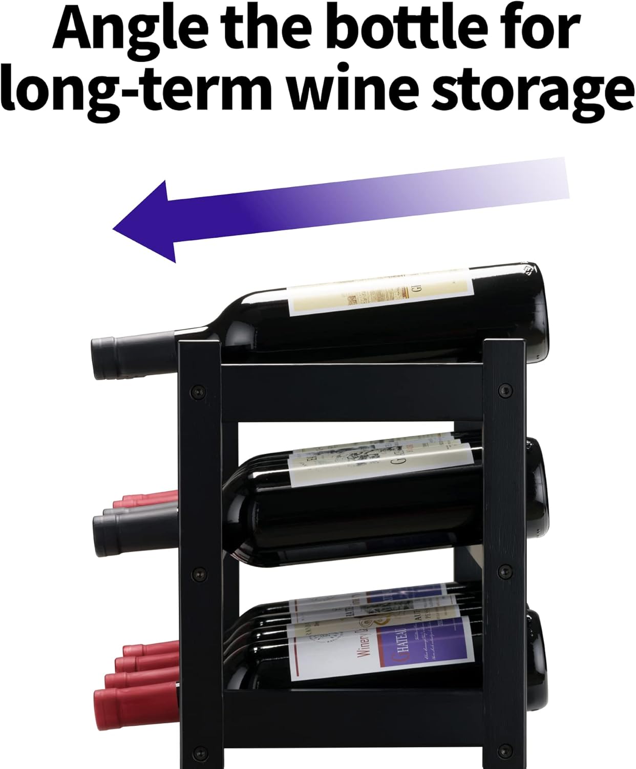 VASMIA Bamboo Wine Rack 3-Tier 12 Bottles Black 1