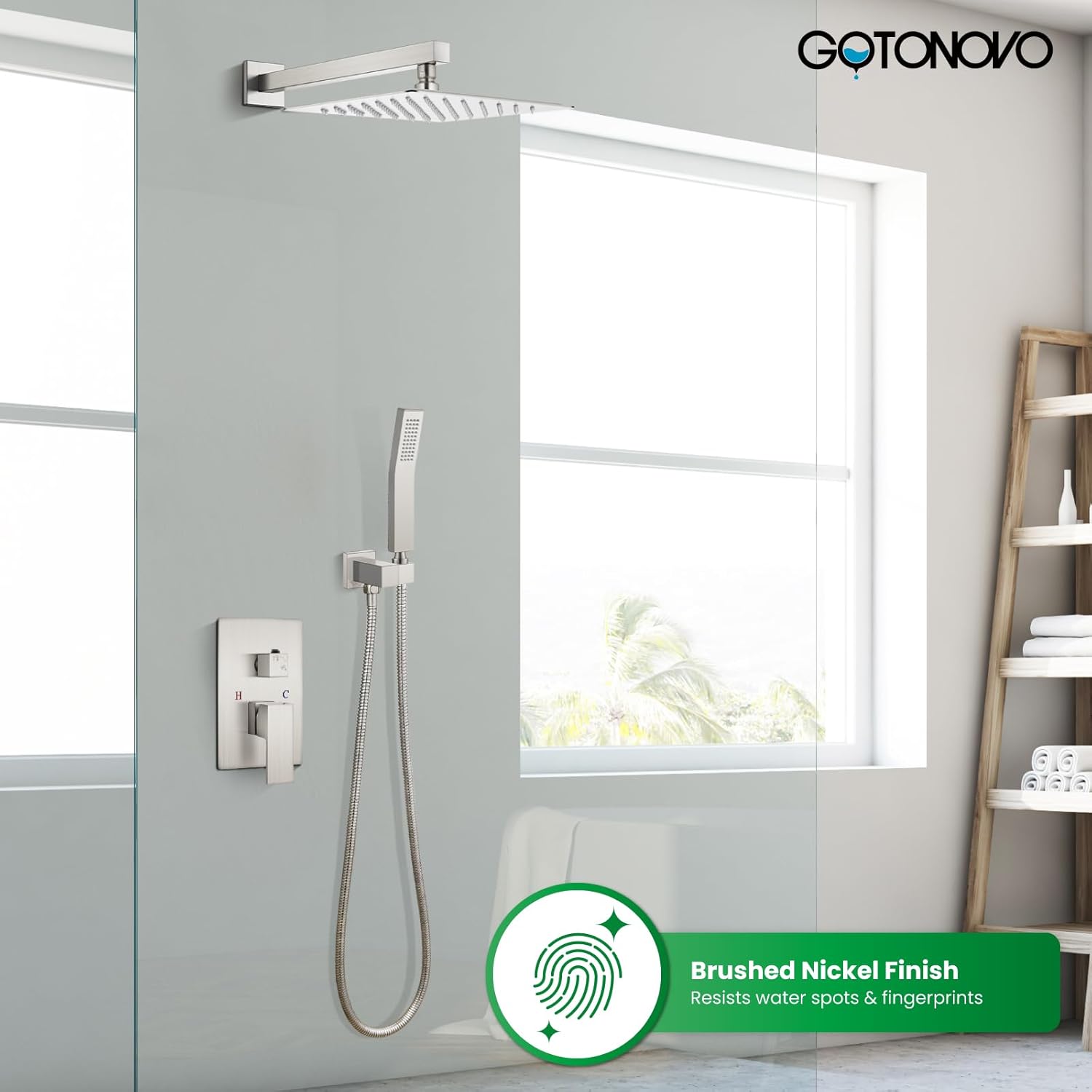 gotonovo Rain Shower Head and Handle Set with Pressure Balancing Valve