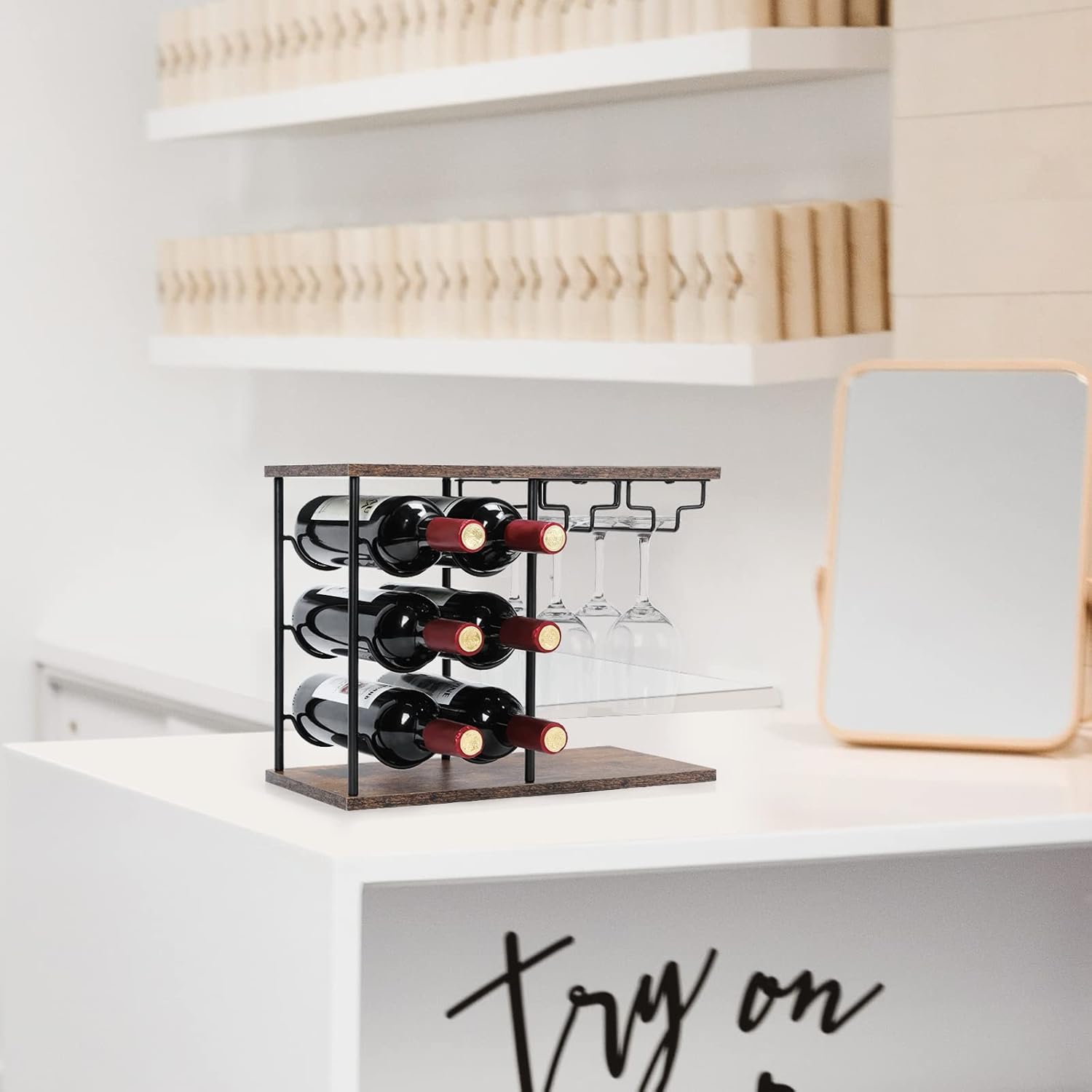 MOOACE Freestanding Wine Rack with Glass Holder