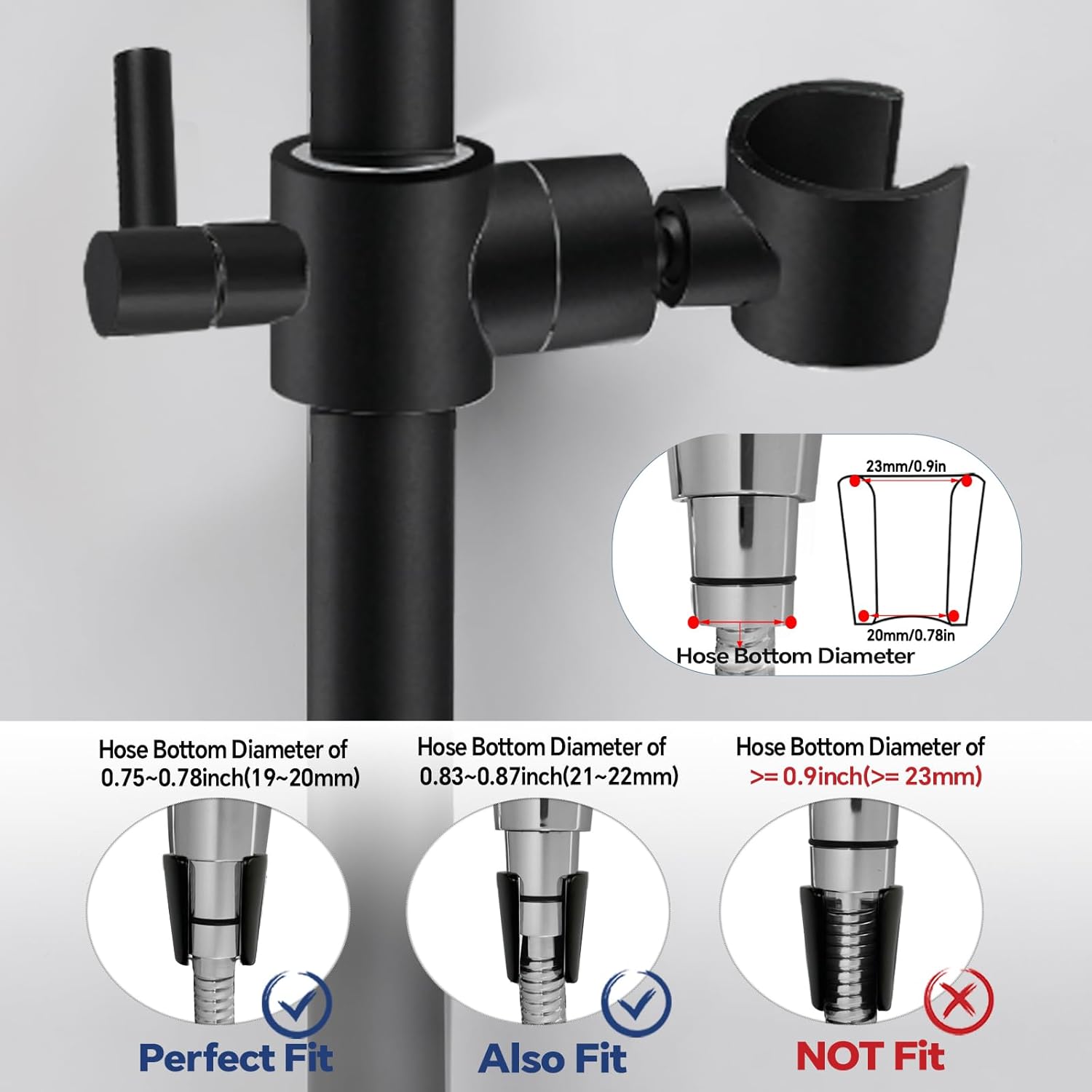 YDmeet Adjustable Shower Slide Bar with 360 Rotation - Black