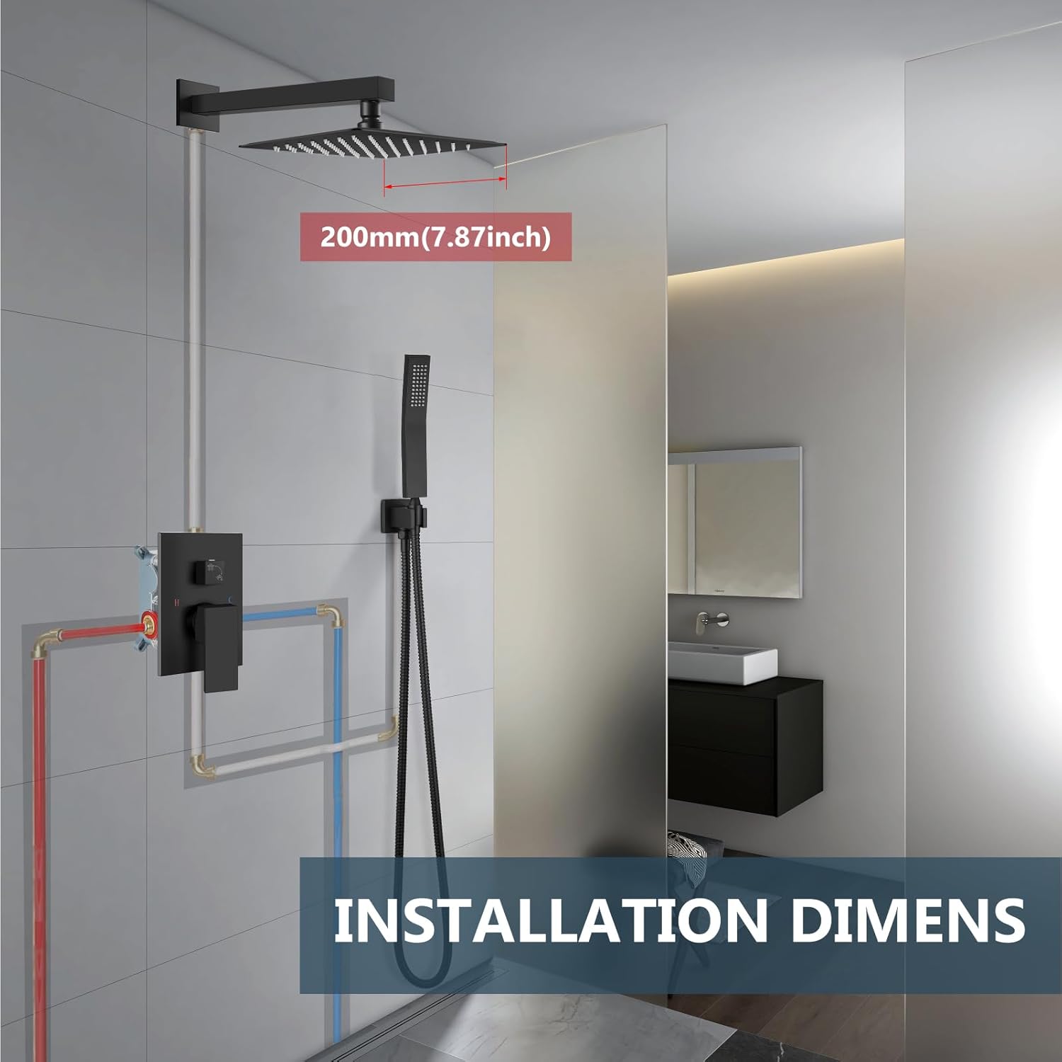 Aolemi Matte Black 8 Inch Wall Mount Shower Head Set