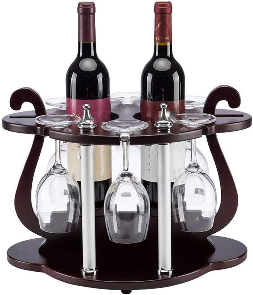 Wood Wine Holder for 2 Bottles and 6 Glasses