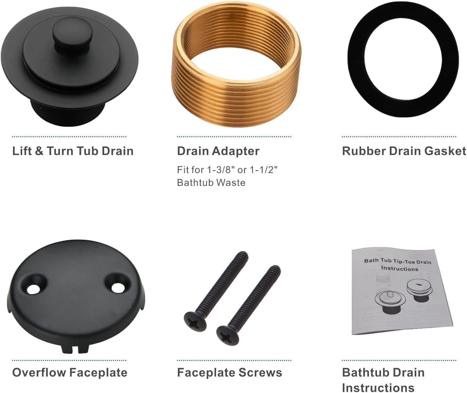 HIDROP Matte Black Tub Drain Set with Overflow Conversion Kit
