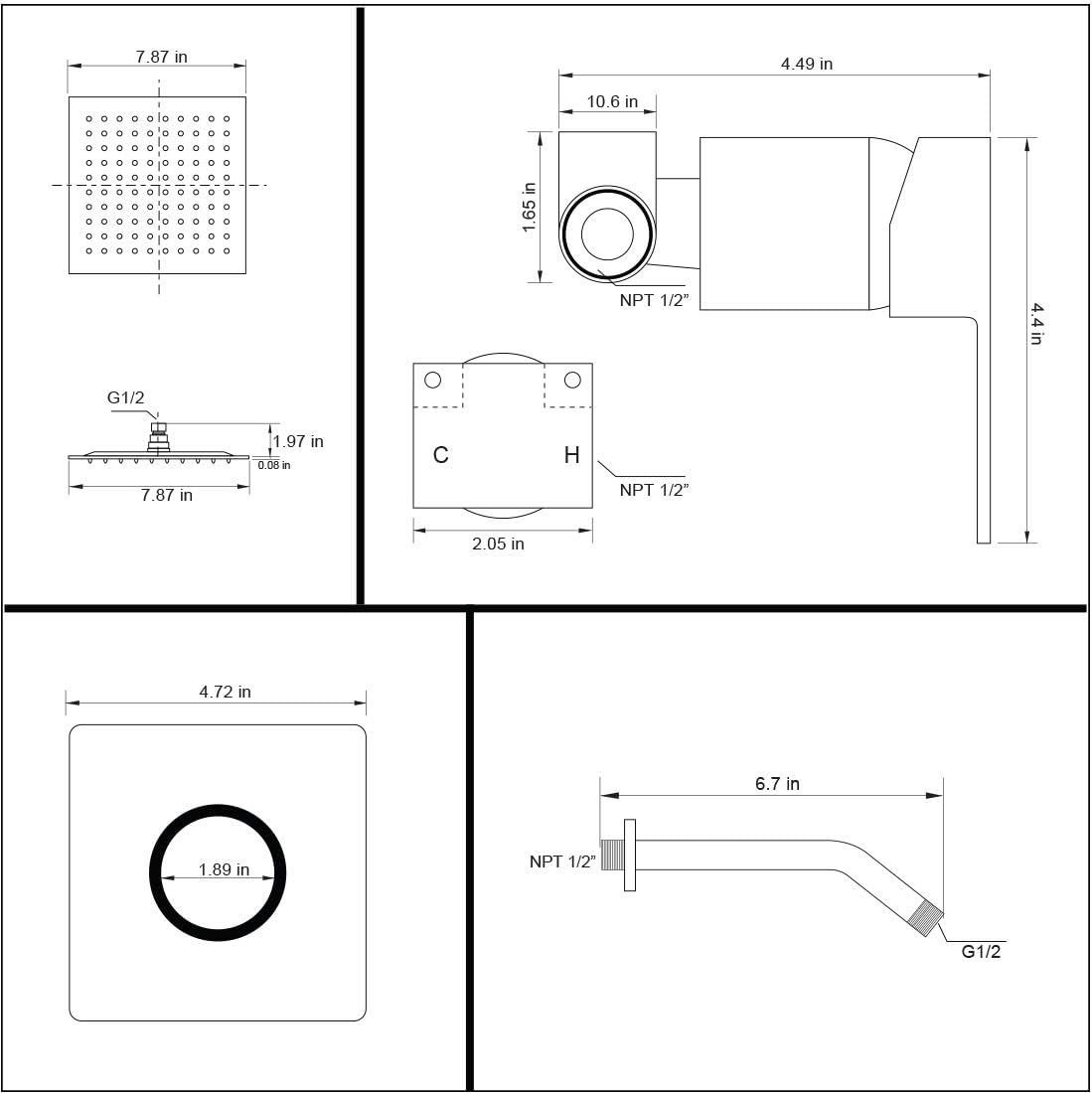 POP SANITARYWARE Matte Black Shower Faucet Set 1