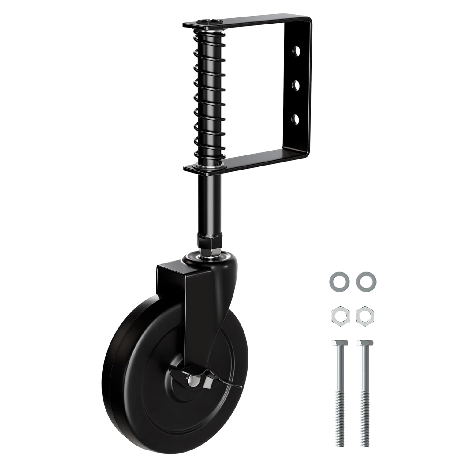 5 Inch Spring Loaded Gate Caster with Side Brake 220 Lbs Capacity Black
