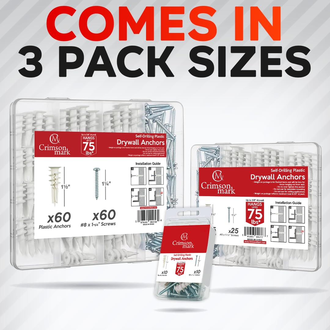 CrimsonMark 120Pcs 8 Drywall Anchors Screws Kit
