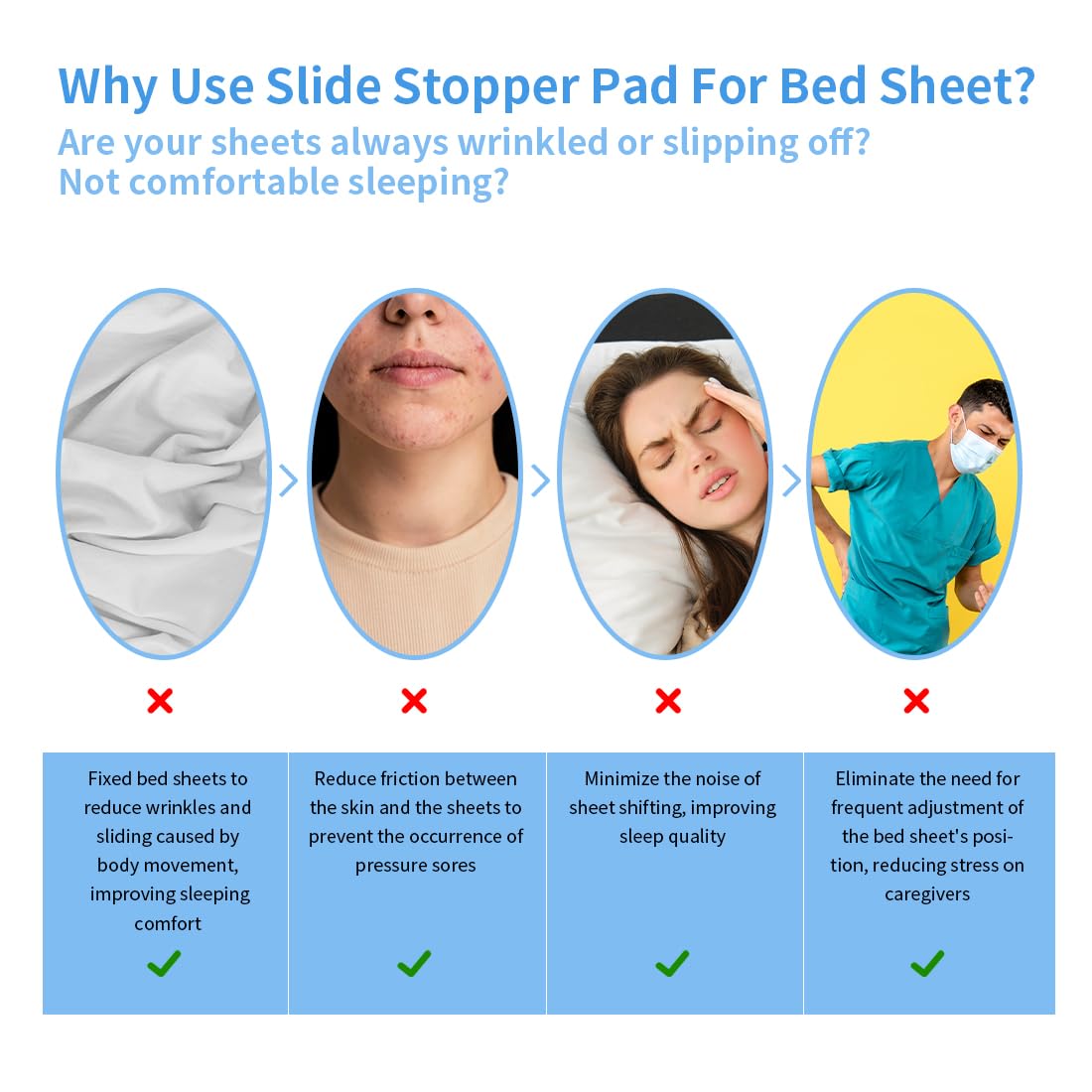 Ehucon Silicone Slide Stopper Pad for Bed Sheets 295 x 787