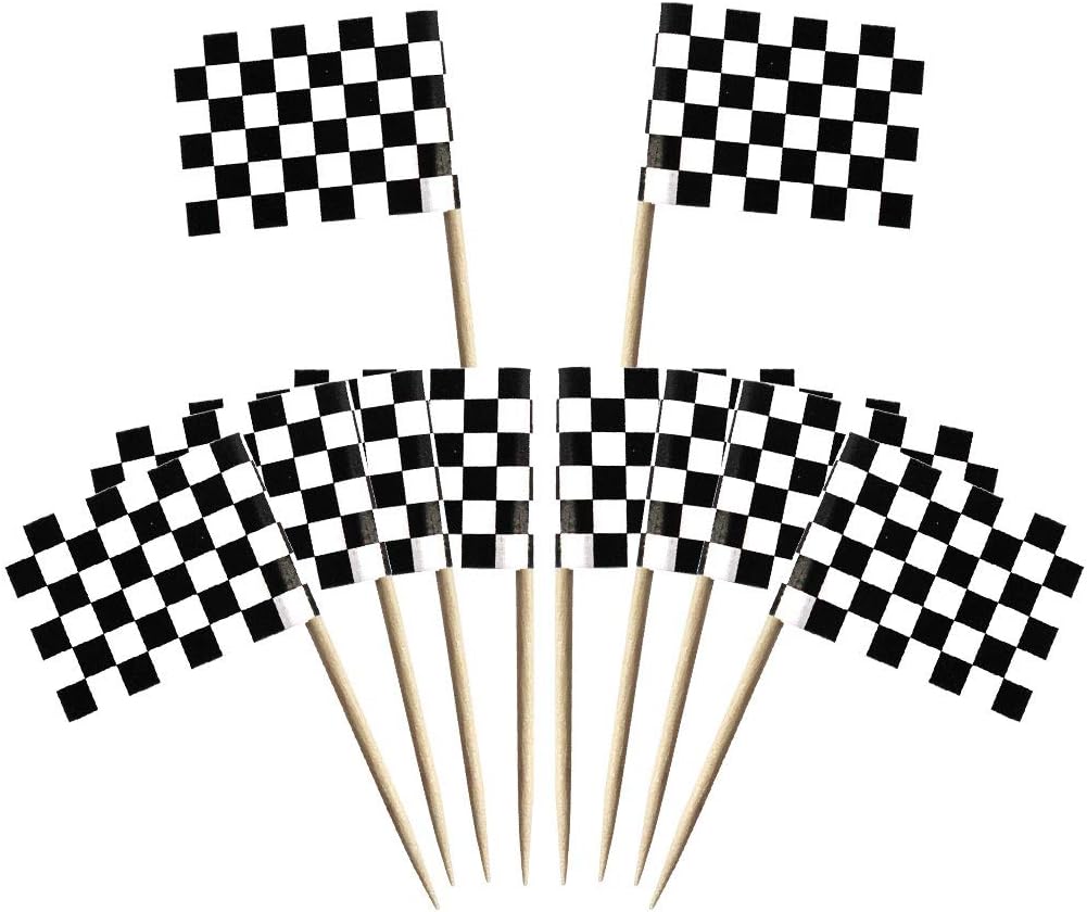 Wobe Flag Toothpick - 100 Pieces Racing Themed Cake Toppers