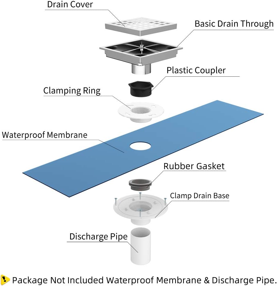 USHOWER 2 Inch Drain Base Flange with Rubber Coupler - White