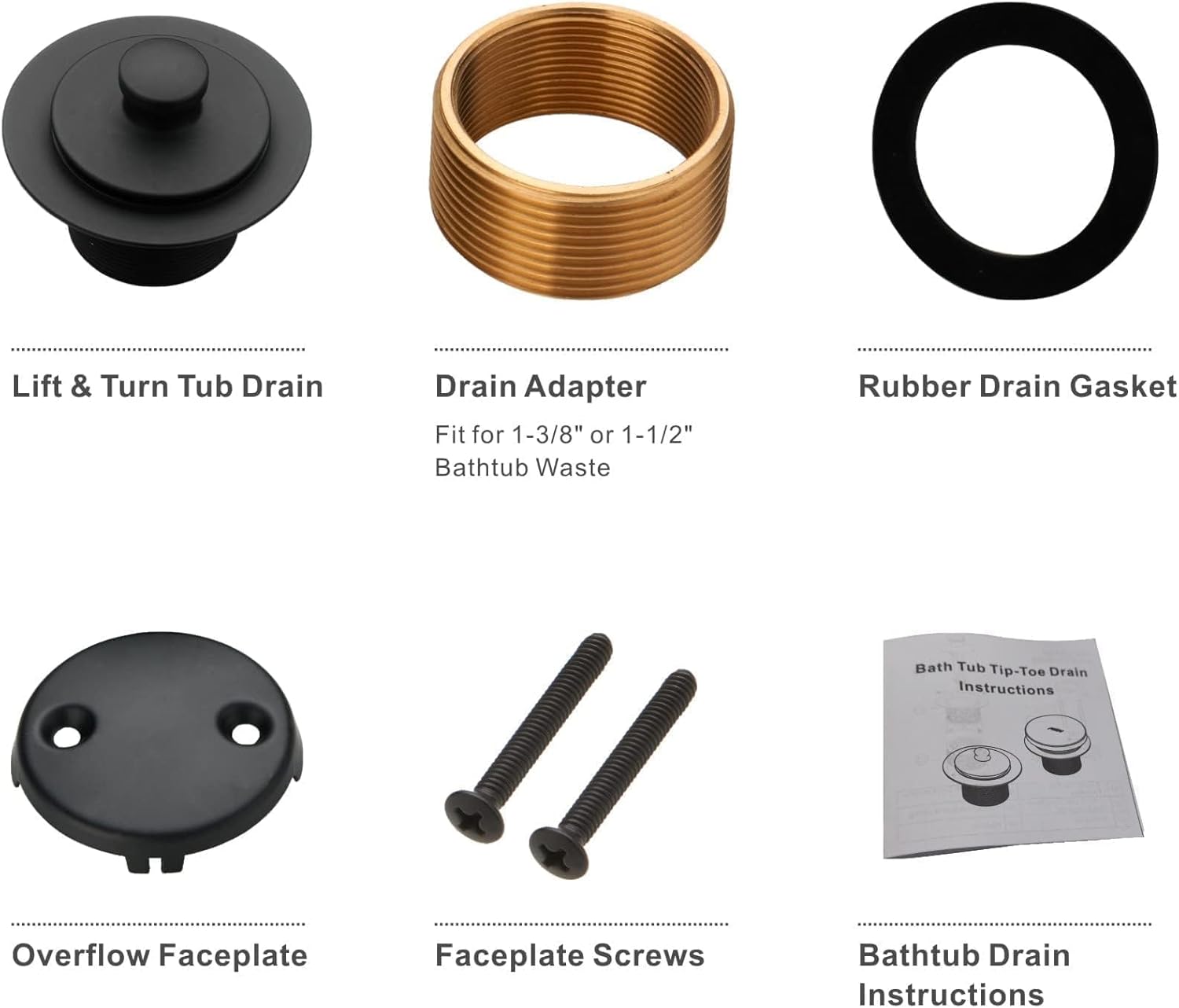 WELLUP Matte Black Tub Drain Conversion Kit with Overflow Faceplate