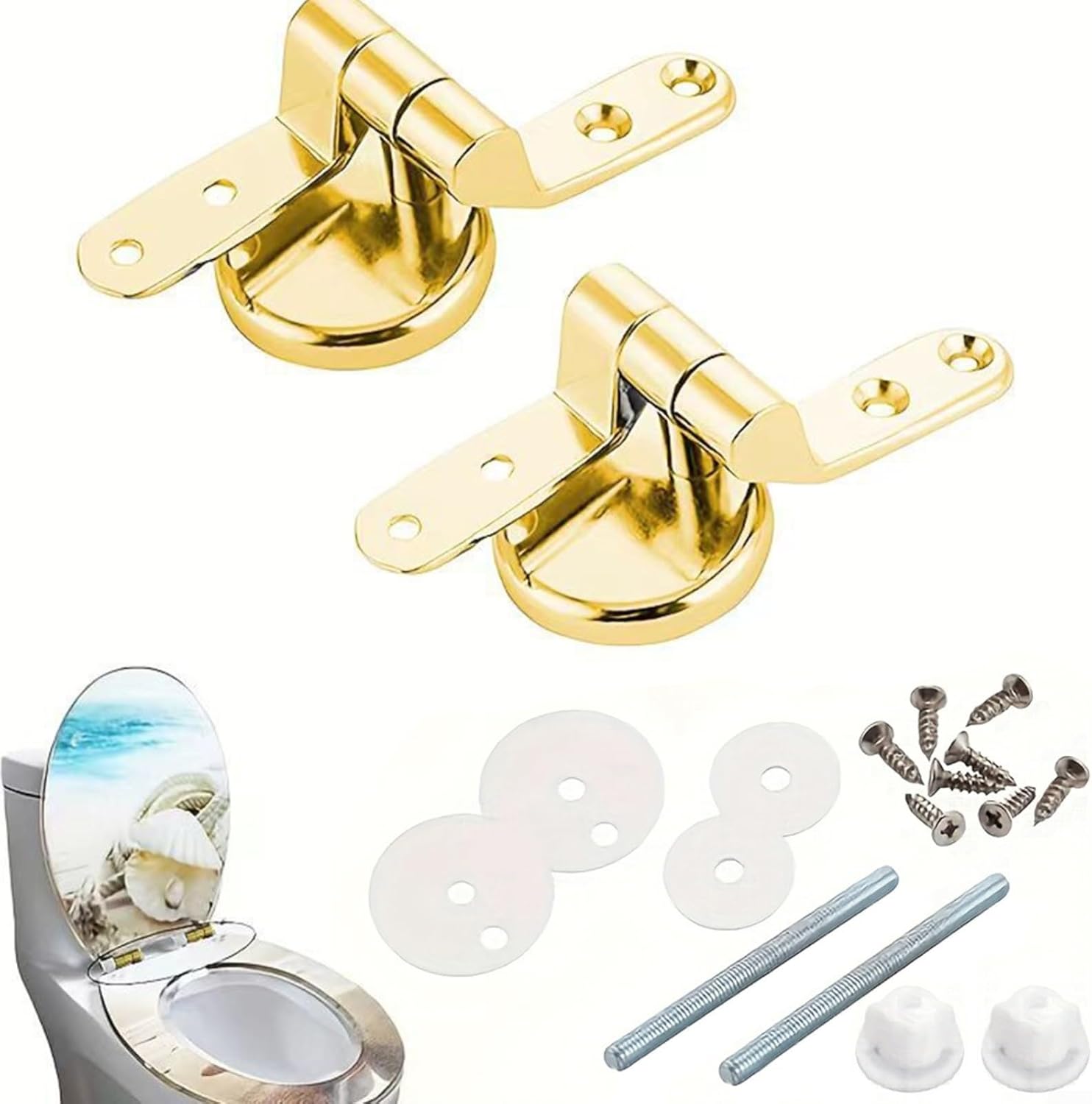 2Pcs Heavy Duty Gold Toilet Hinges Set