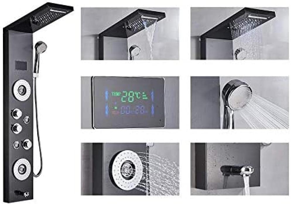 Gougeltd LED Shower Tower Panel Black Stainless Steel