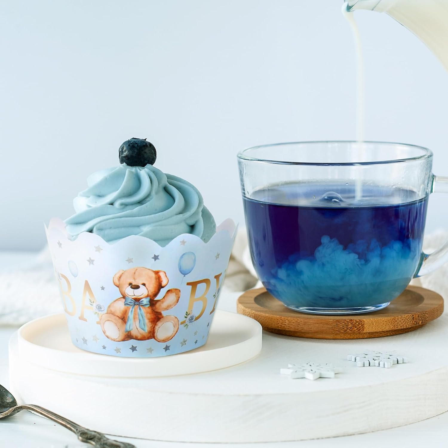 Whaline 36Pcs Blue Bear Cupcake Wrappers