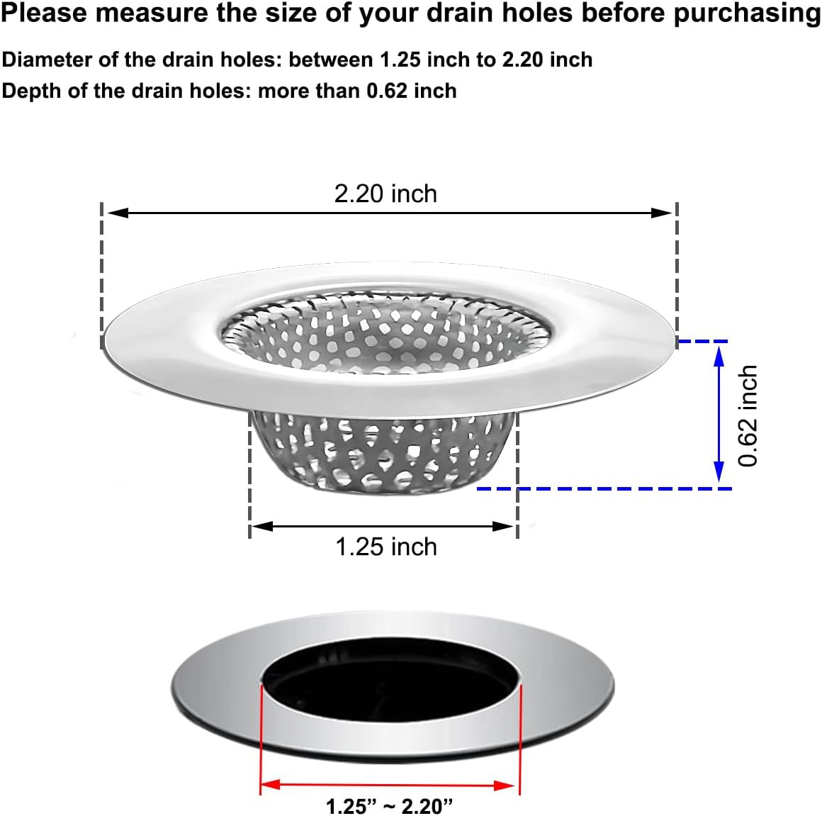 125 Inch Bathroom Sink Strainer 2PCS Hair Catcher for Laundry and RV