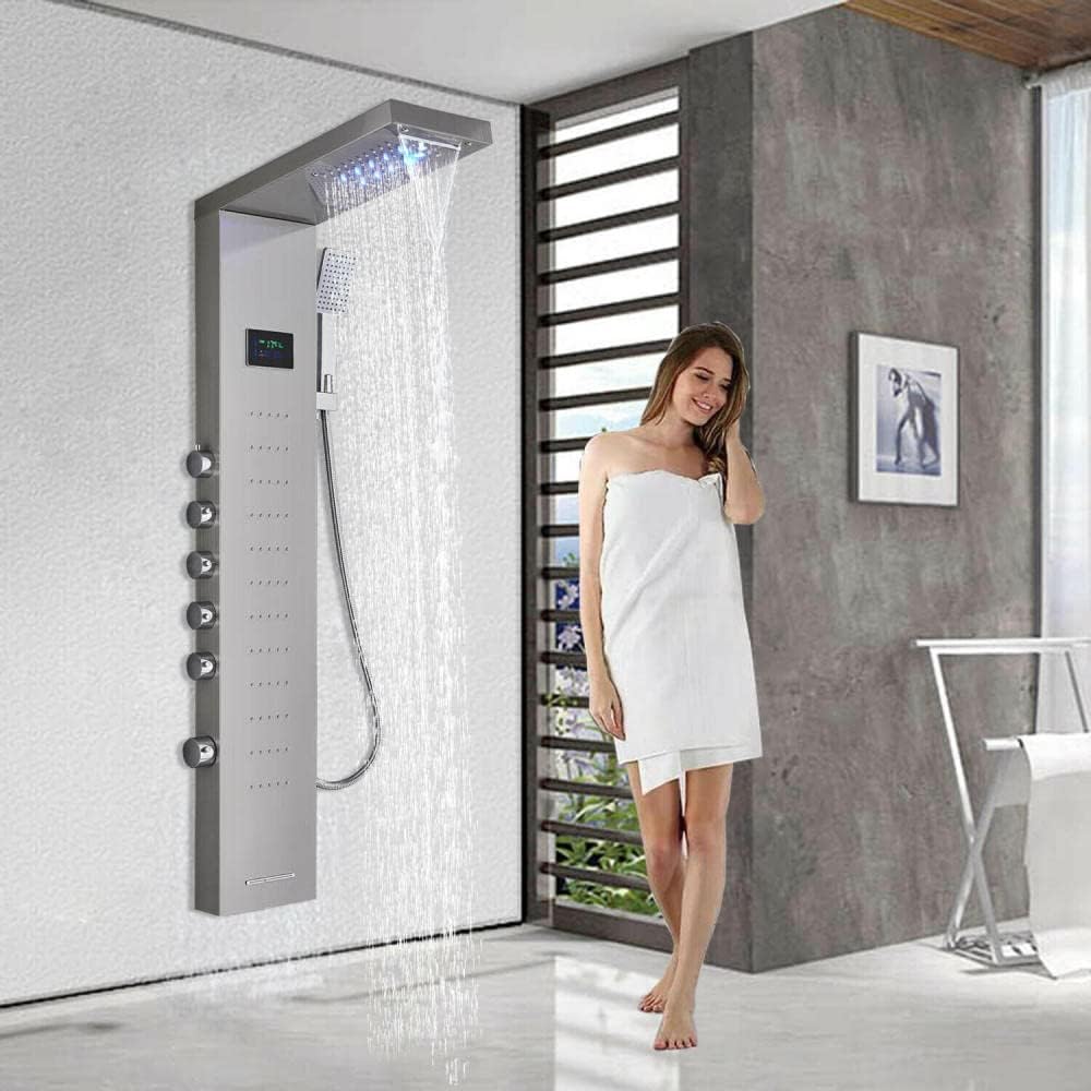 Gougeltd LED Light Shower Panel with Massager Jets