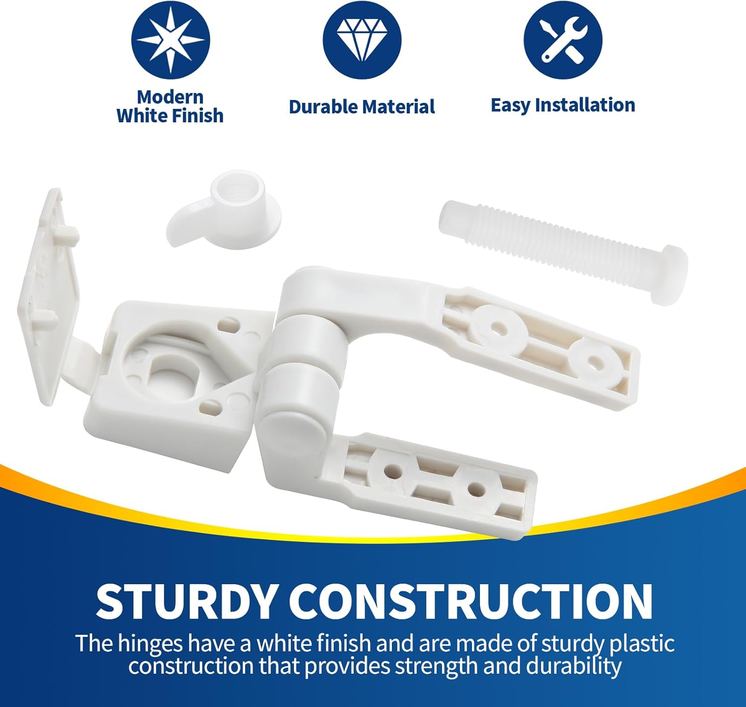 Toilet Seat Hinge with Plastic Bolts Kit - White Pair