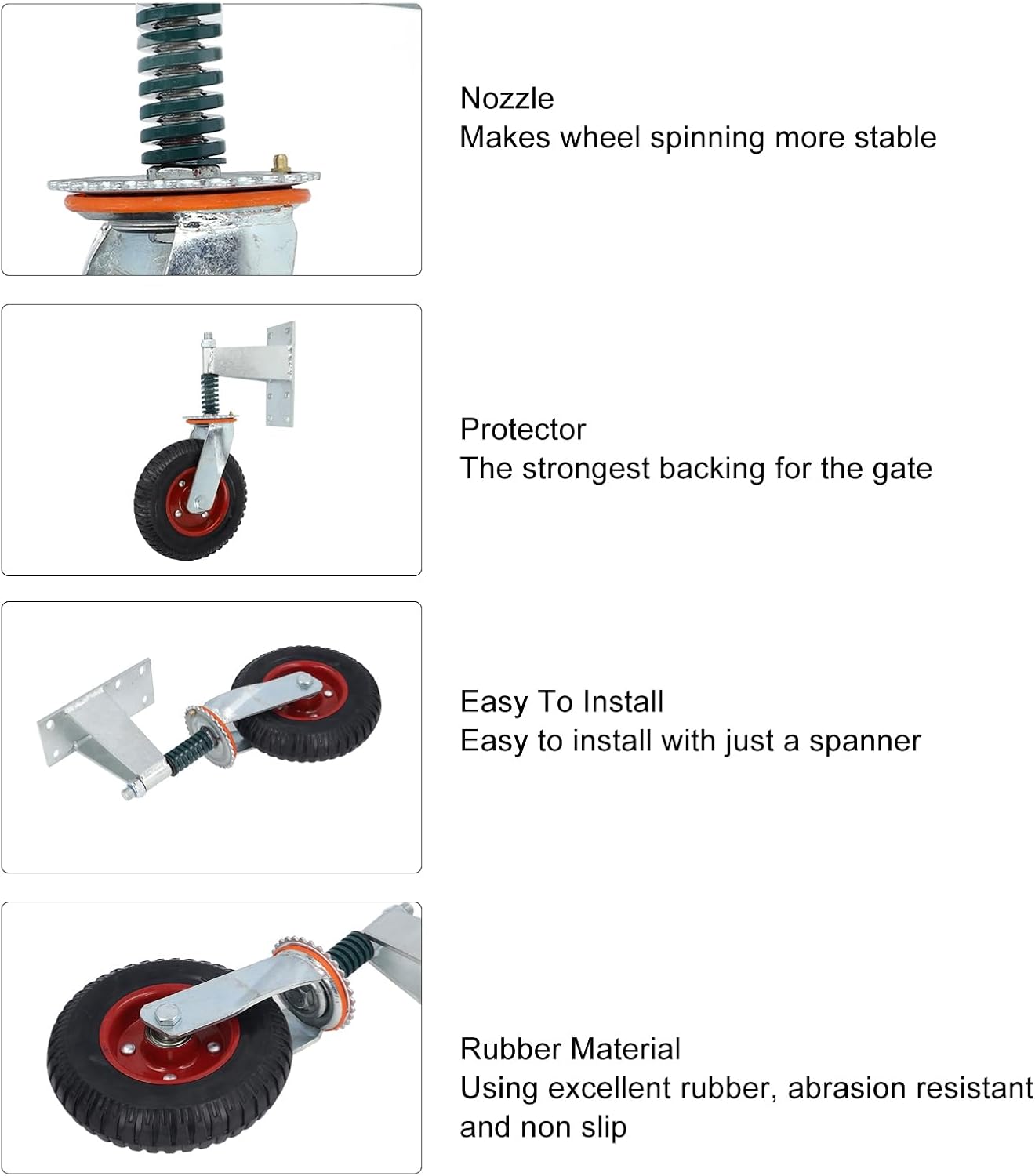 Fabater 8 Inch Heavy Duty Gate Caster Wheels with Hardware Red