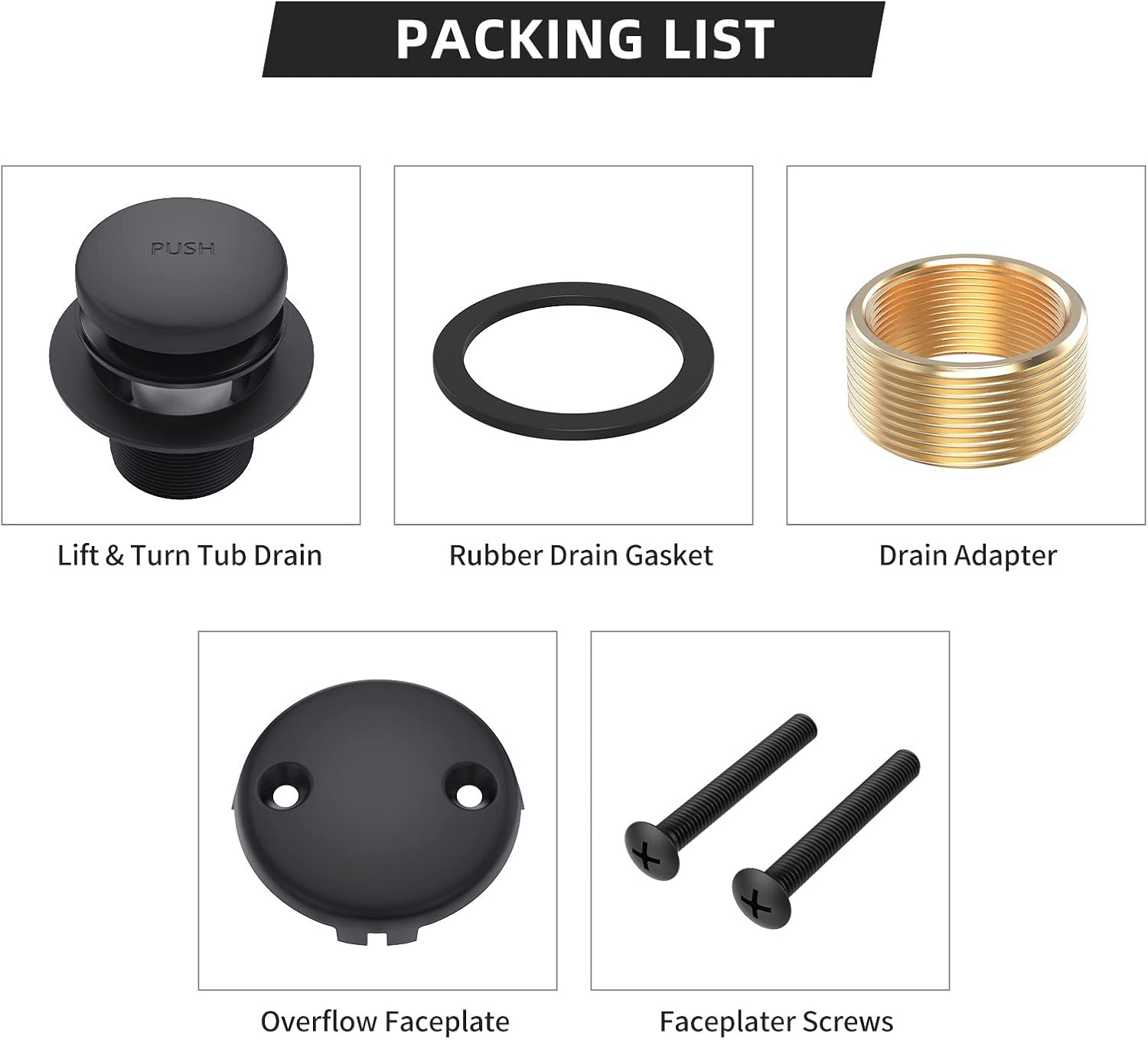Citymoor Matte Black Bathtub Drain Kit Universal All Metal