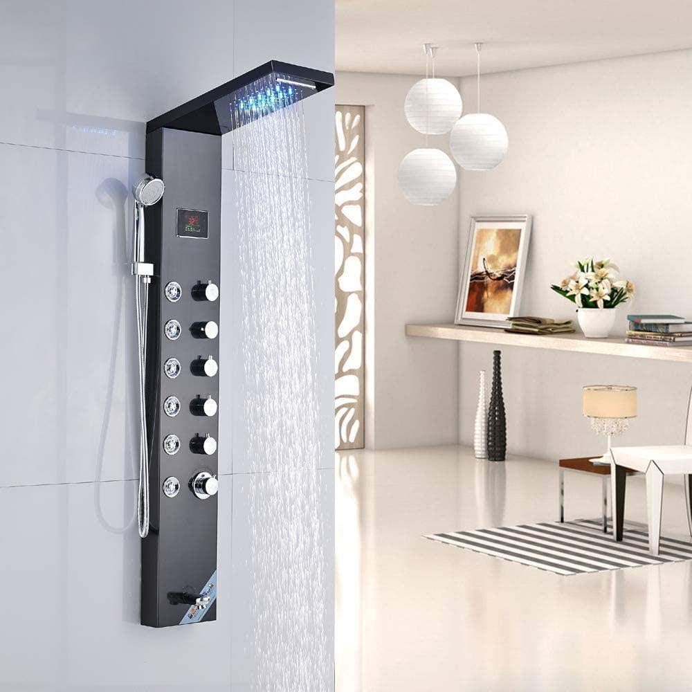 Gougeltd Stainless Steel Shower Panel with LED Massage and Fingerprint-Free Design