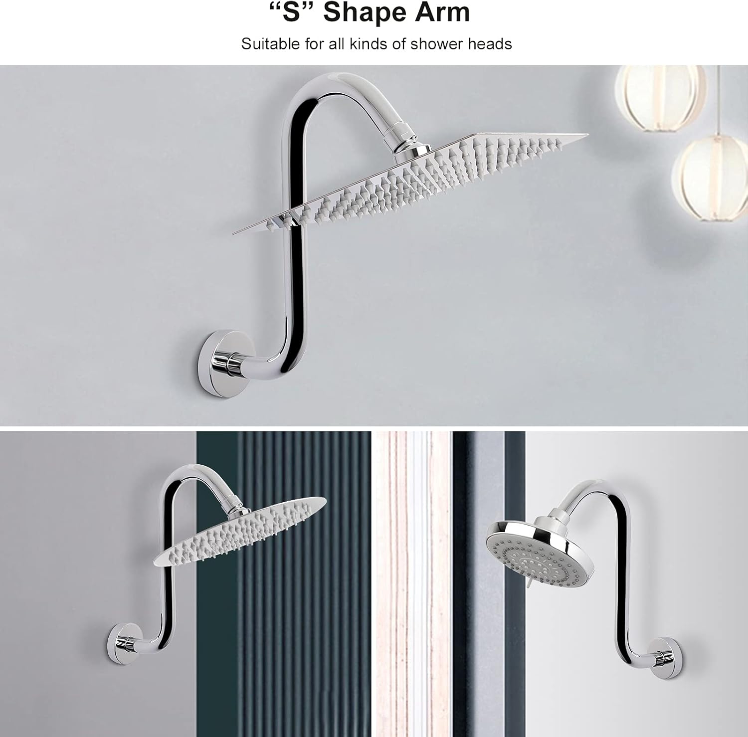 NearMoon S Shaped Shower Head Riser 12 Inch Chrome 2 Pack