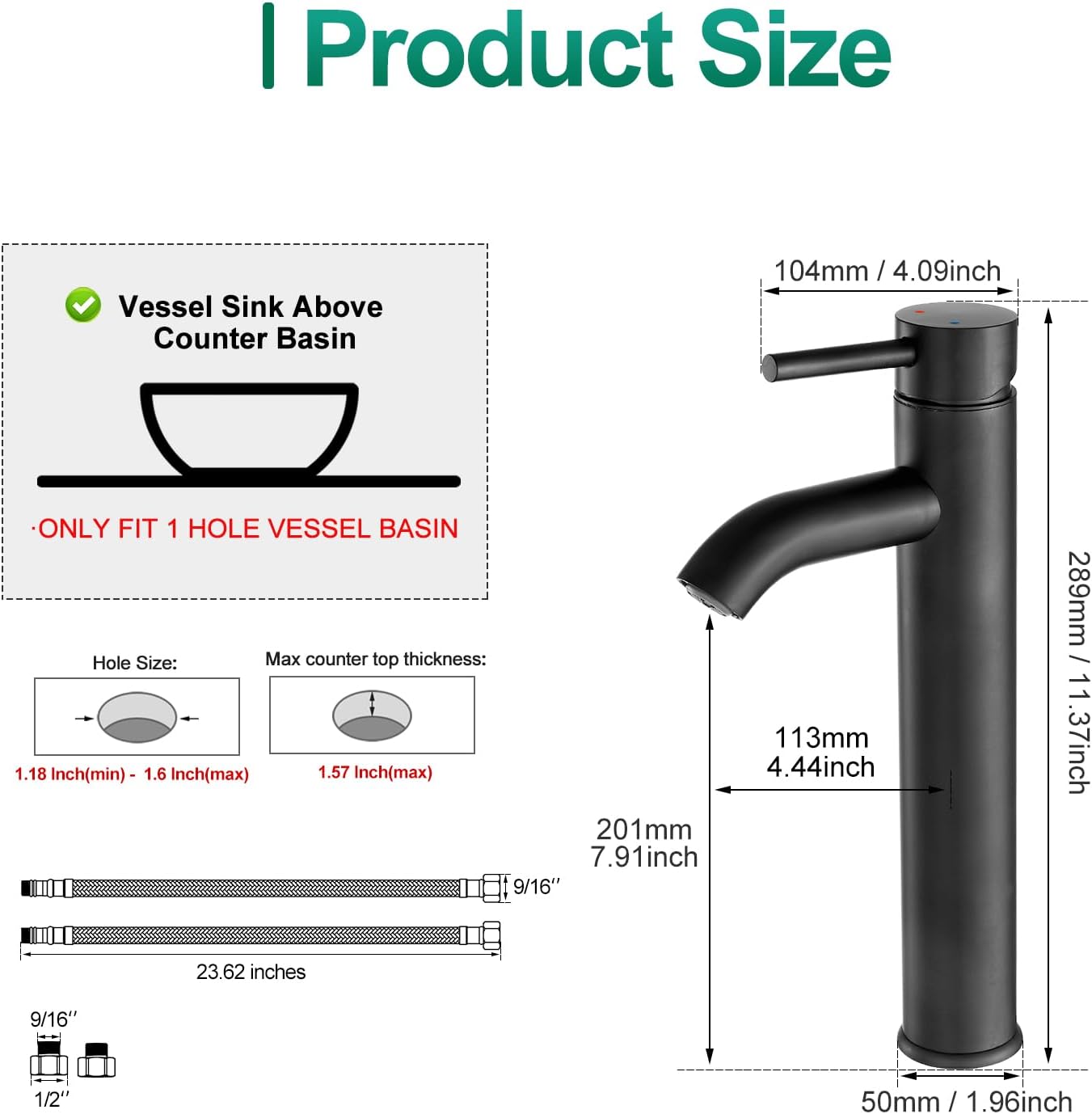 VOTON Chrome Modern Tall Vessel Sink Faucet Single Handle One Hole