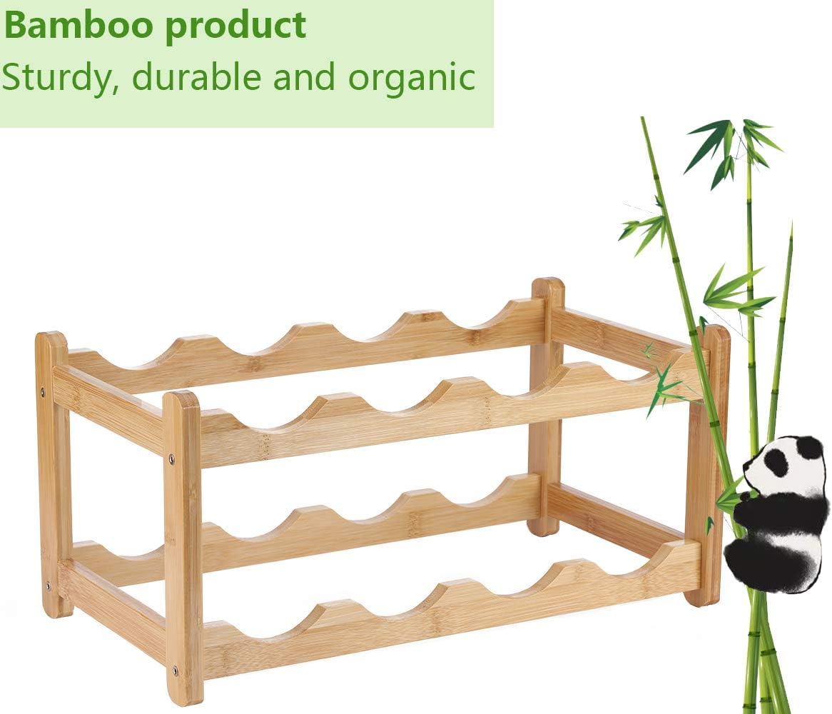 Homevany 8-Bottle Bamboo Wine Rack 2-Tier Space-Saving Entry