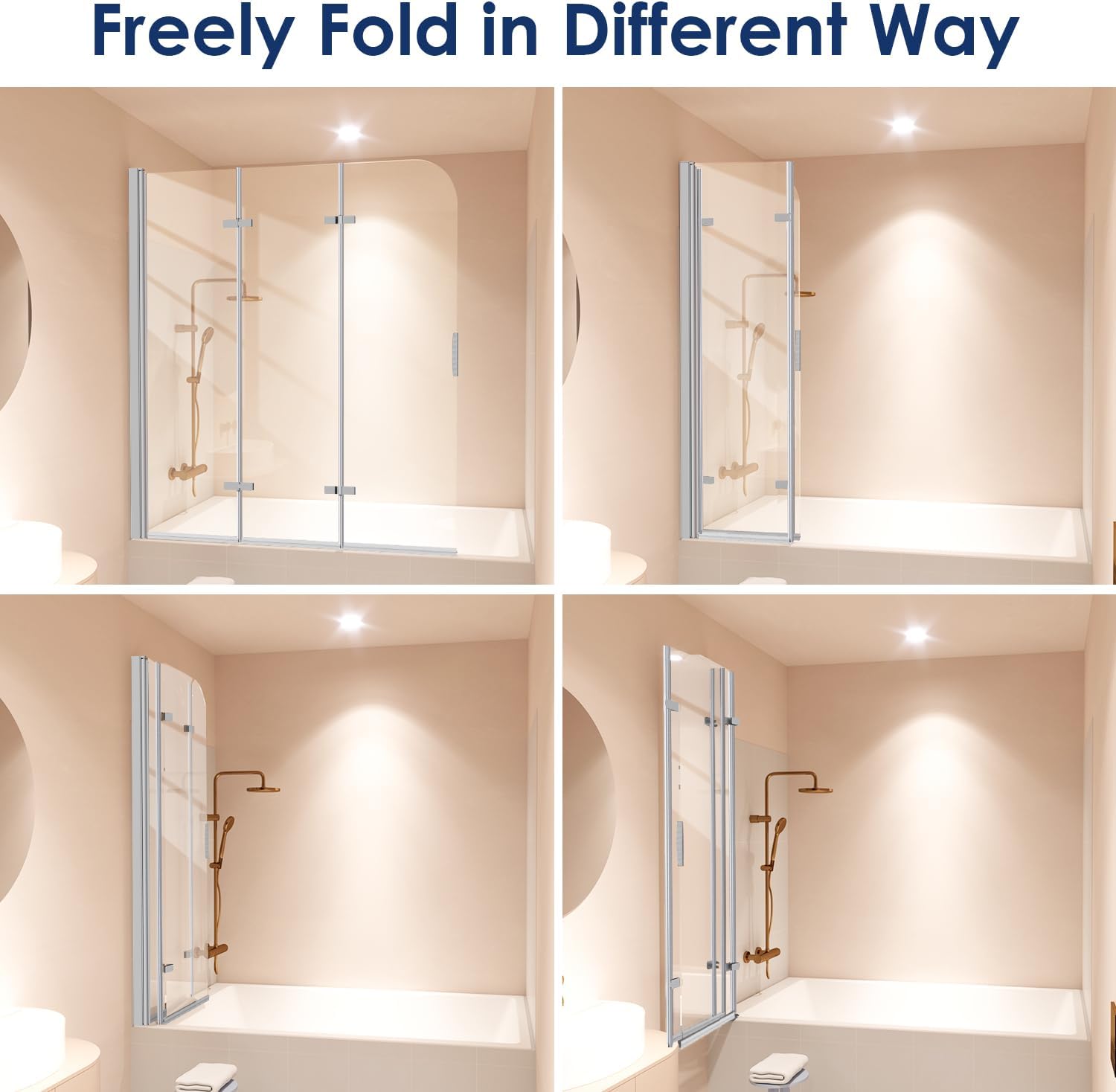 Hpeytaire Bathtub Shower Door with Frameless Hinged Design and Polished Chrome Finish