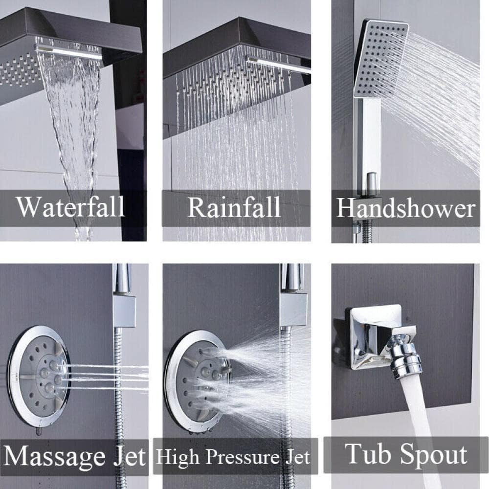 Gougeltd LED Light Shower Panel Tower Rainfall Head with Massager