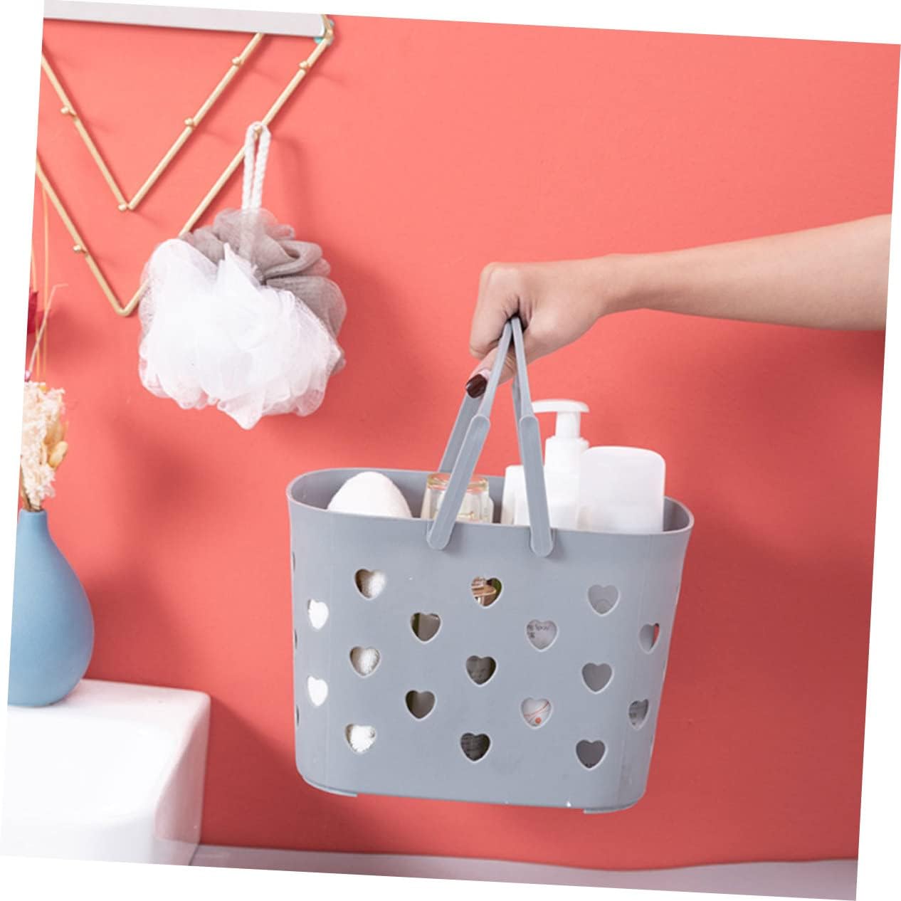 DRESSOOS 2pcs Handheld Plastic Storage Baskets for Bathroom and Home Use