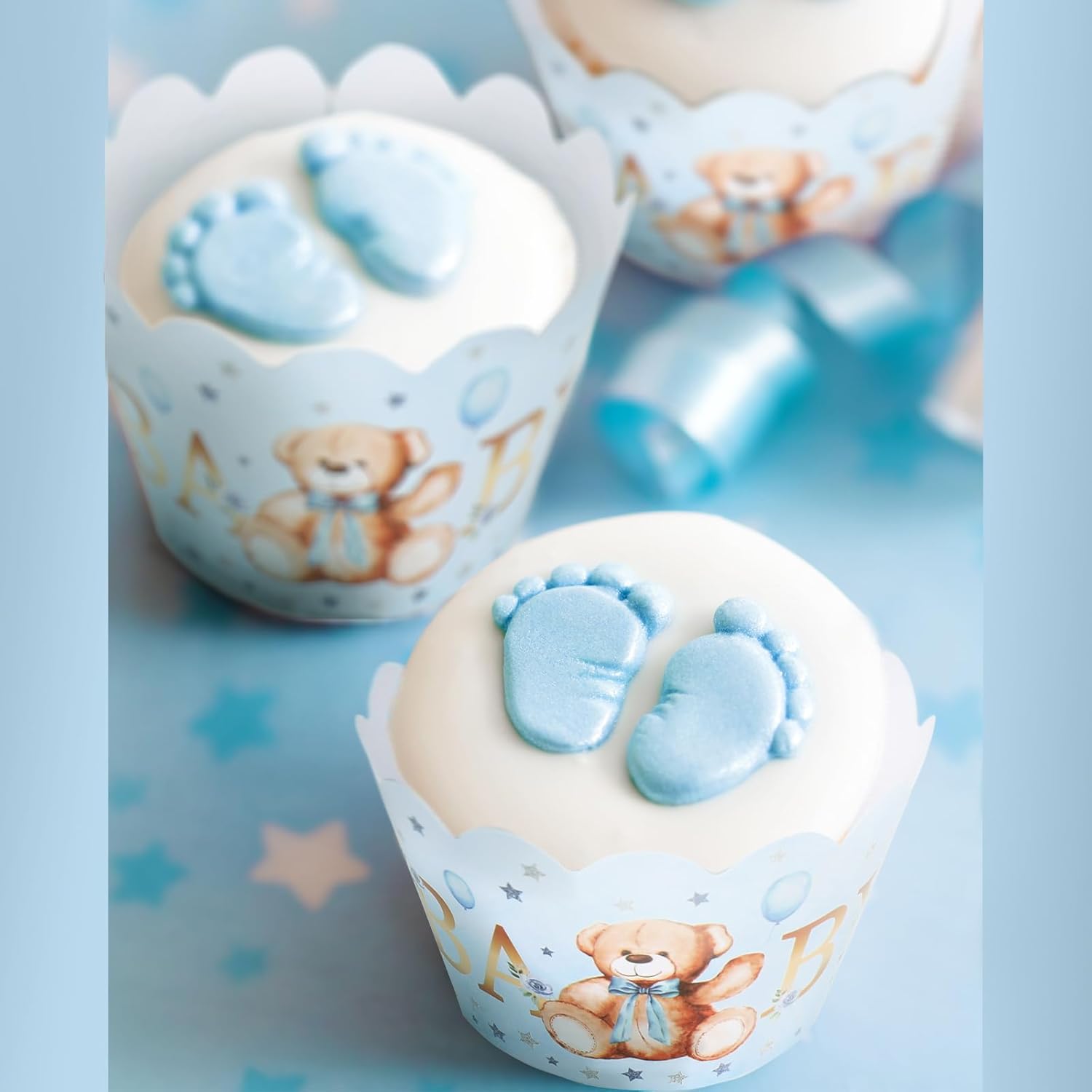 Whaline 36Pcs Blue Bear Cupcake Wrappers