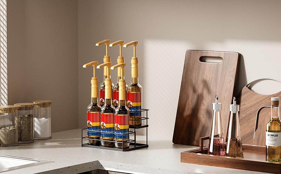 6 Bottle Coffee Syrup Organizer 2 Tier Stand for Kitchen Bar 1