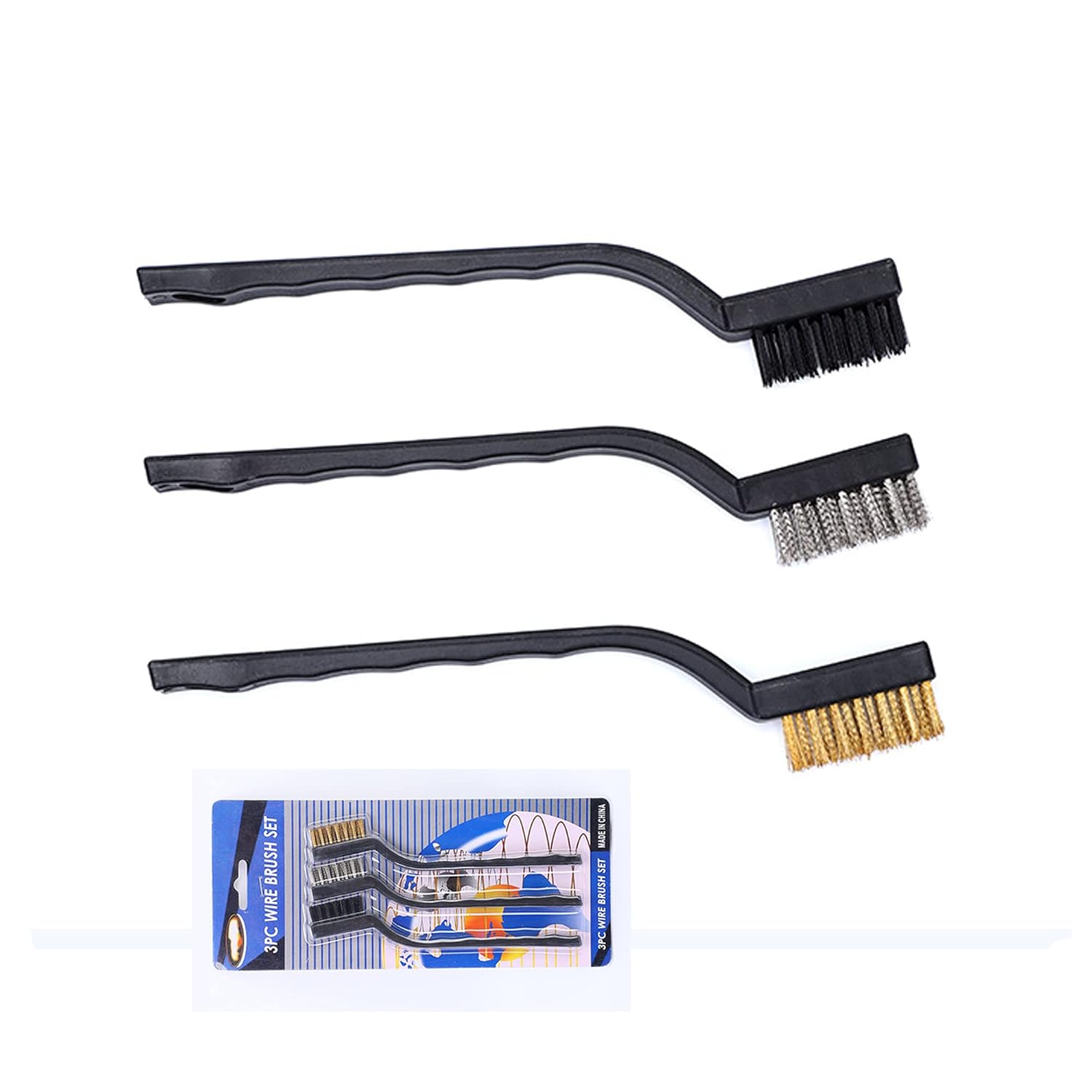 3Pcs Mini Wire Brush Set for Cleaning and Rust Removal
