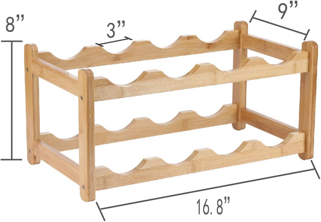 Homevany 8-Bottle Bamboo Wine Rack 2-Tier Space-Saving Entry