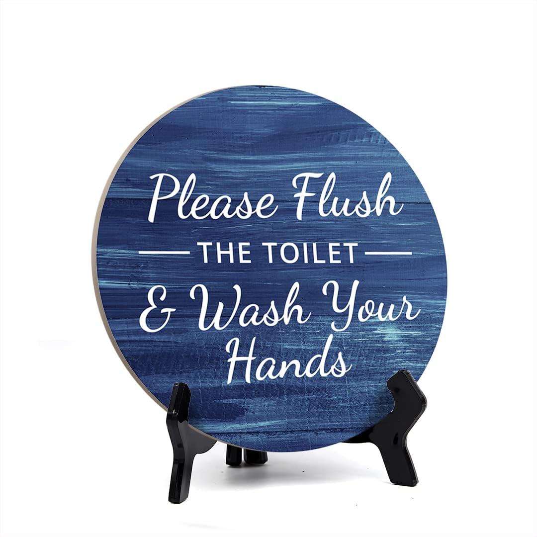 Round Please Flush Toilet Wash Hands Bathroom Sign