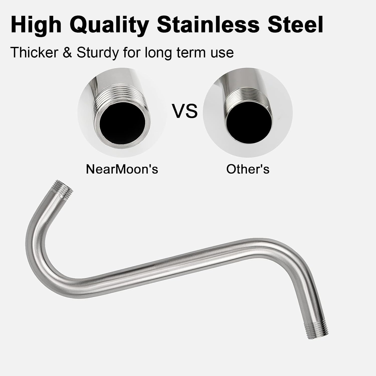NearMoon S-Shaped Shower Head Riser 12 Inch Brushed Nickel 2 Pack