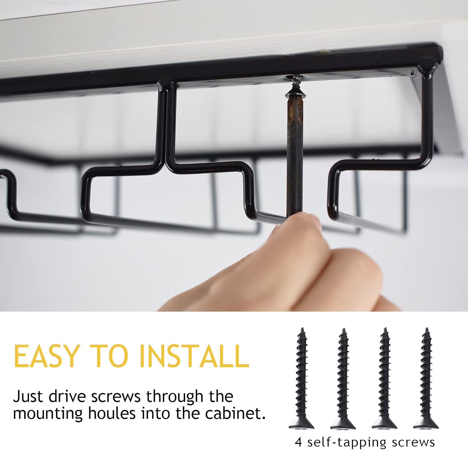 Wine Glass Rack 2 Pack - 4 Rows Black Metal Storage Hanger