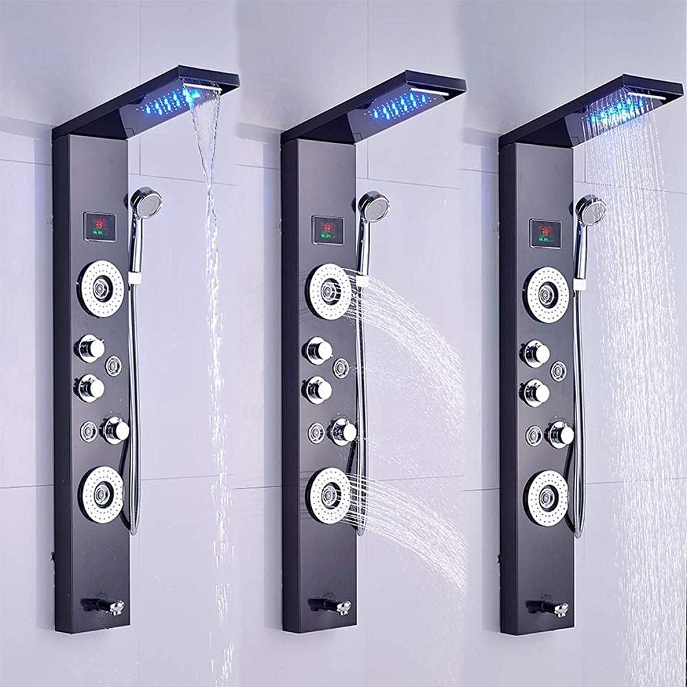Gougeltd LED Shower Tower Panel Black Stainless Steel