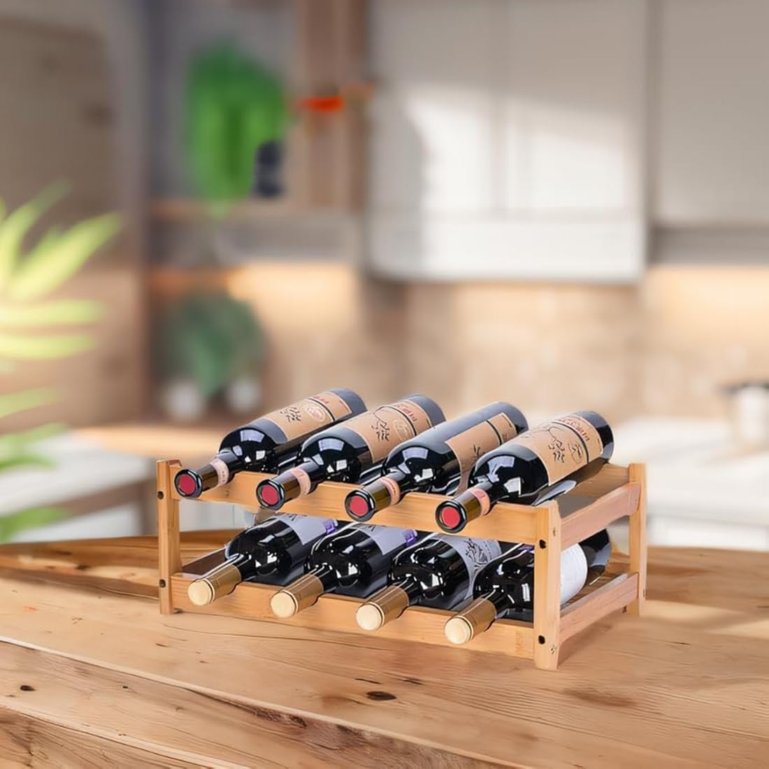 FOSTERSOURCE Bamboo Wine Rack 2-Tier 8 Bottles
