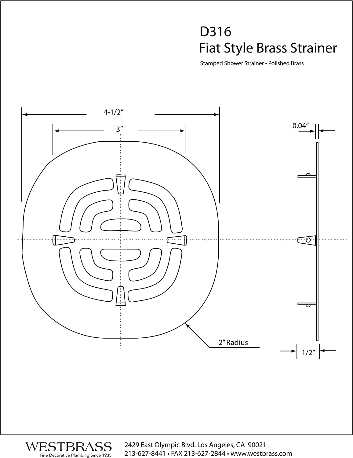 Westbrass Satin Nickel Shower Strainer Grid D316-07