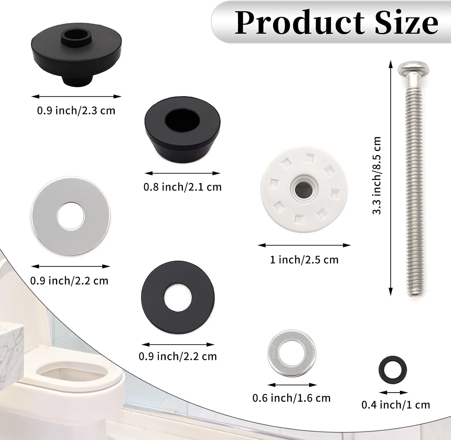 4PCS Universal Toilet Seat Hinge Bolts Kit with Stainless Steel and Rubber Washers