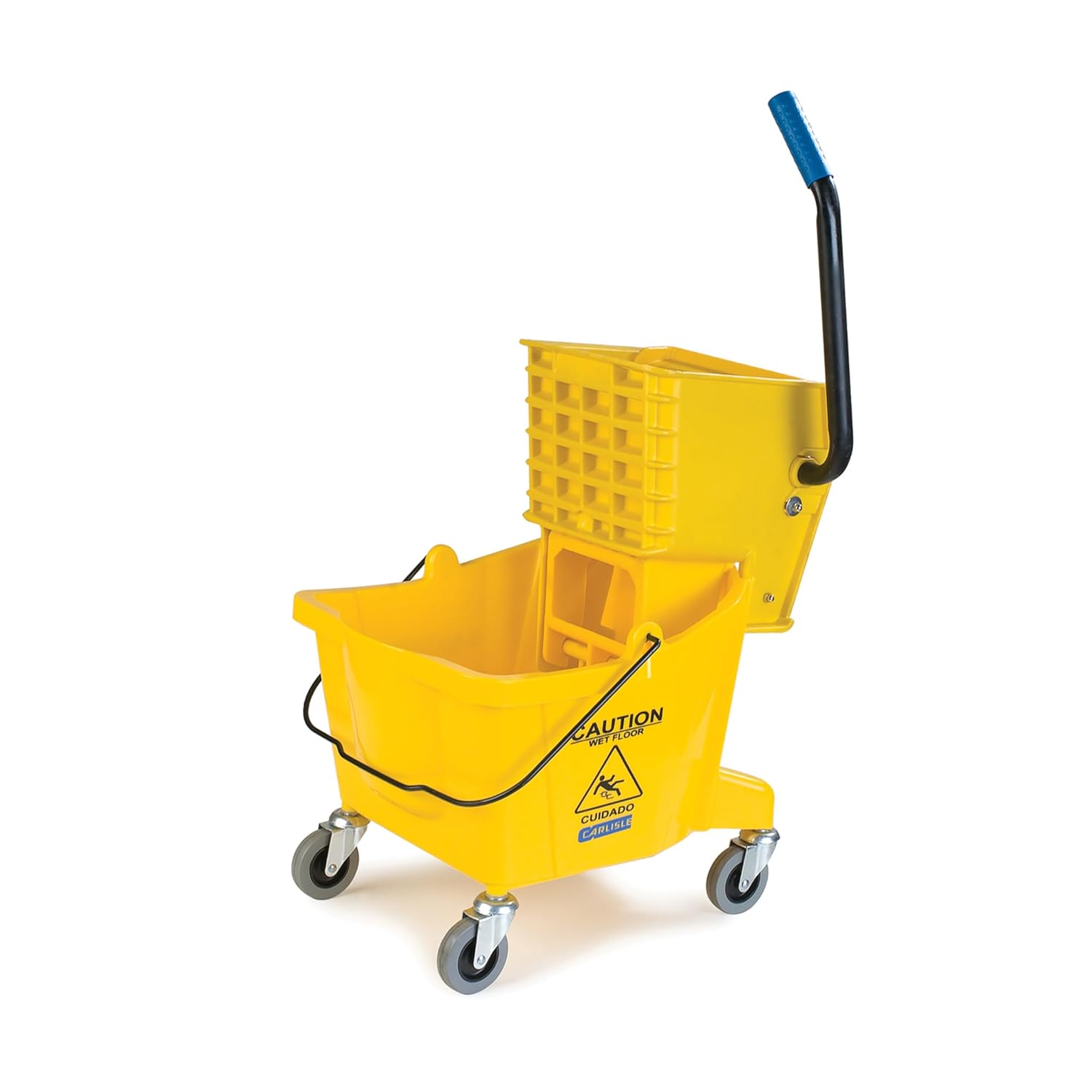 Carlisle 26-Quart Commercial Mop Bucket with Side-Press Wringer Durable Yellow