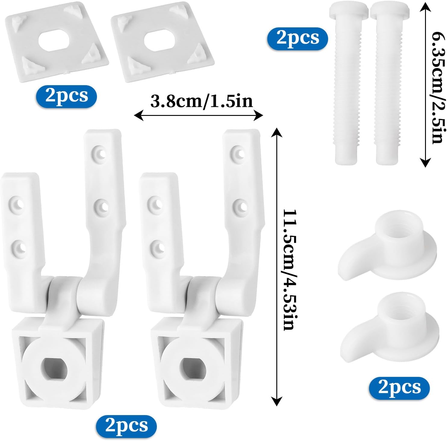White Plastic Toilet Seat Hinge Replacement Set