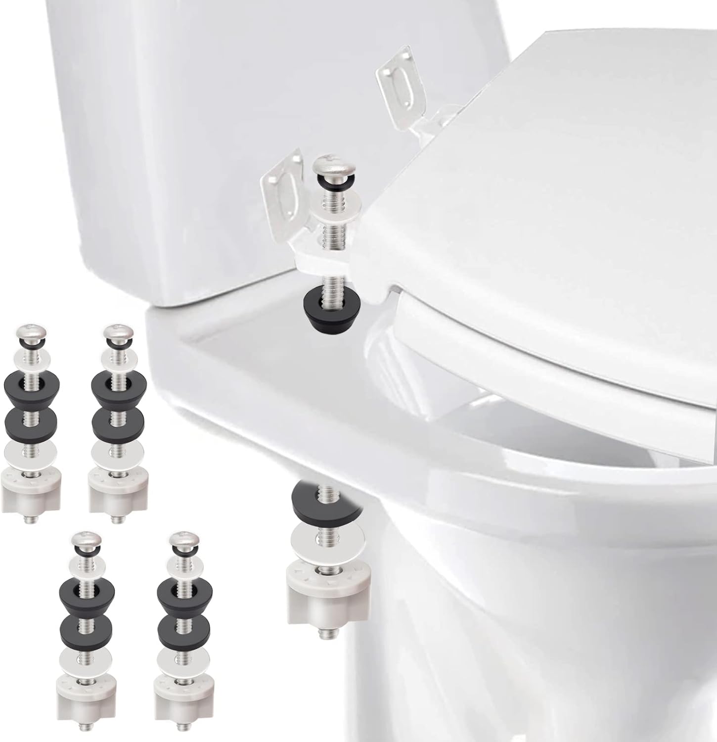 4PCS Universal Toilet Seat Hinge Bolts Kit with Stainless Steel and Rubber Washers