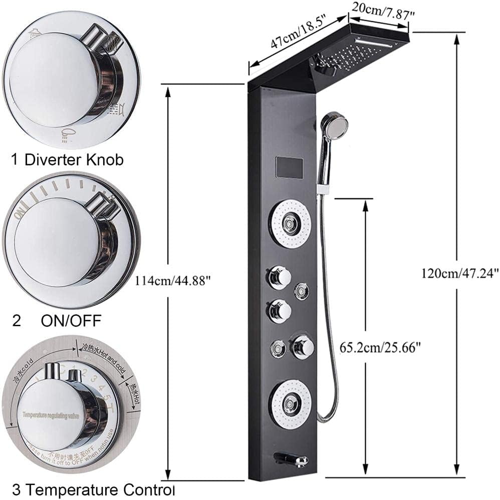 Gougeltd LED Shower Tower Panel Black Stainless Steel